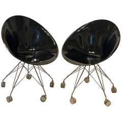 Pair of Eros Chairs by Phillippe Starck for Kartell in Black and Chrome