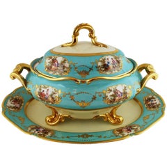 Large Aqua Blue Vintage Soup Tureen Underplate Bavaria, circa 1930