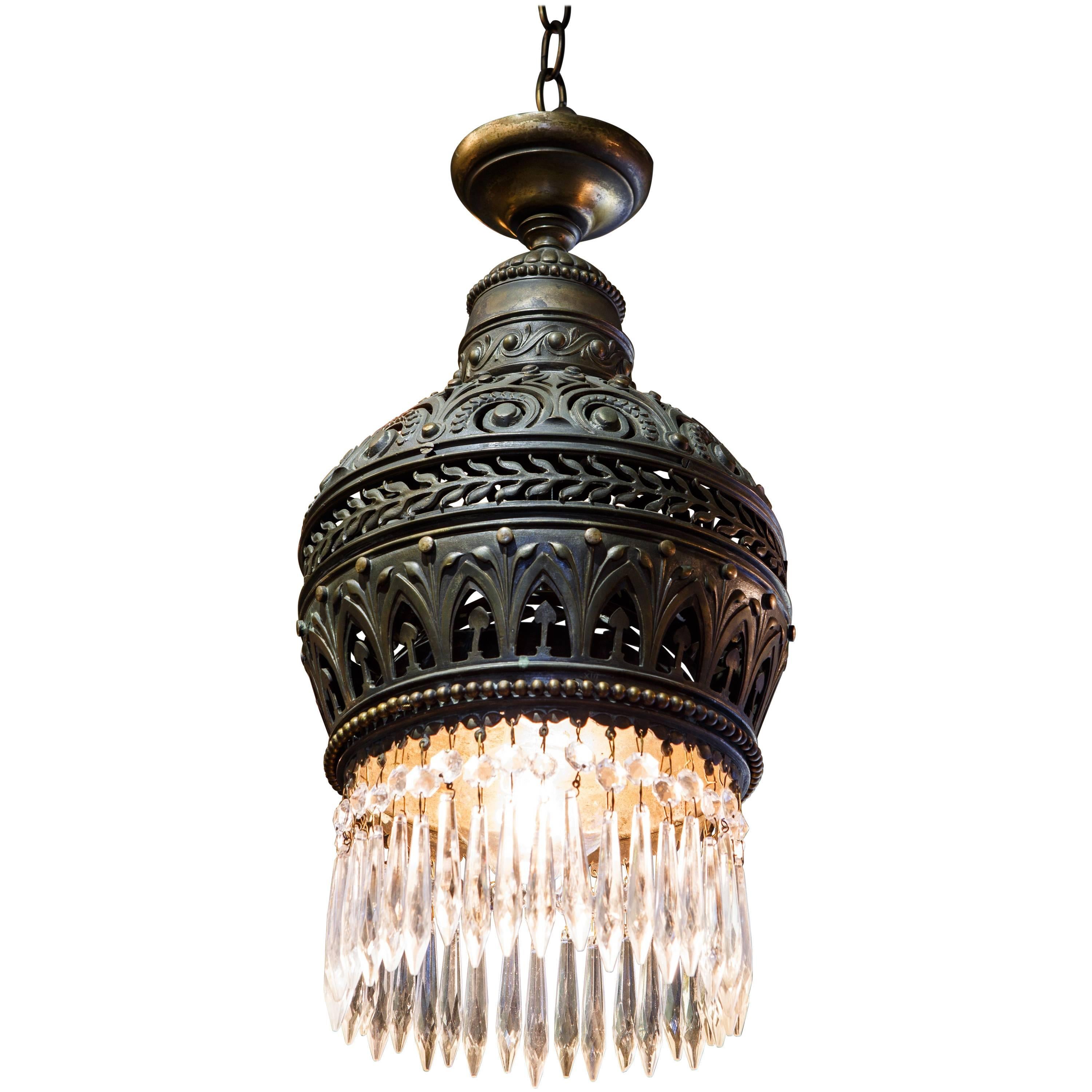 Moroccan-Style Cast, Pierced Bronze and Crystal Pendant