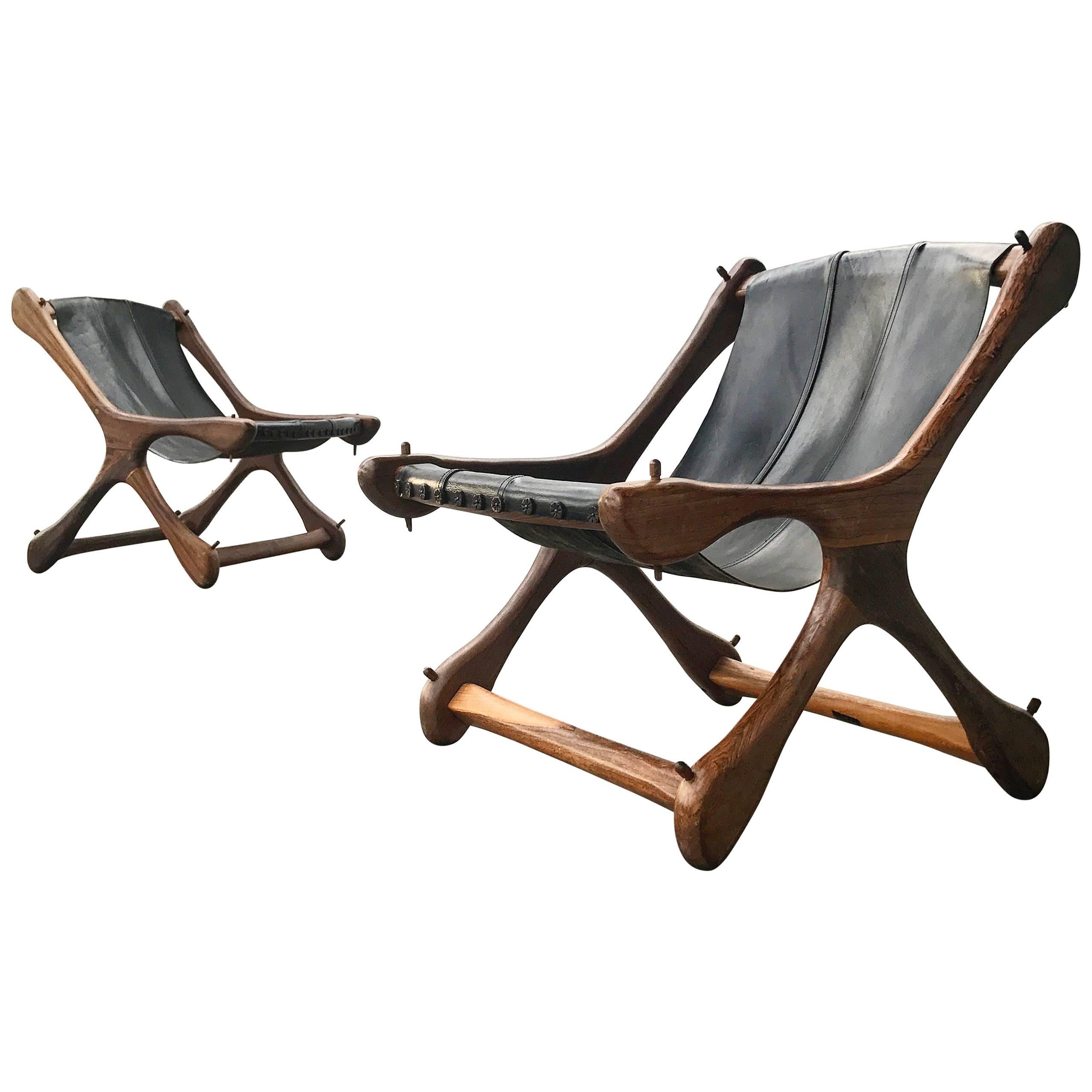 Pair Of Don Shoemaker Leather Sling Chairs Cocobolo Wood For At Pair Of Don Shoemaker Leather Sling Chairs Cocobolo Wood For At 1stdibs