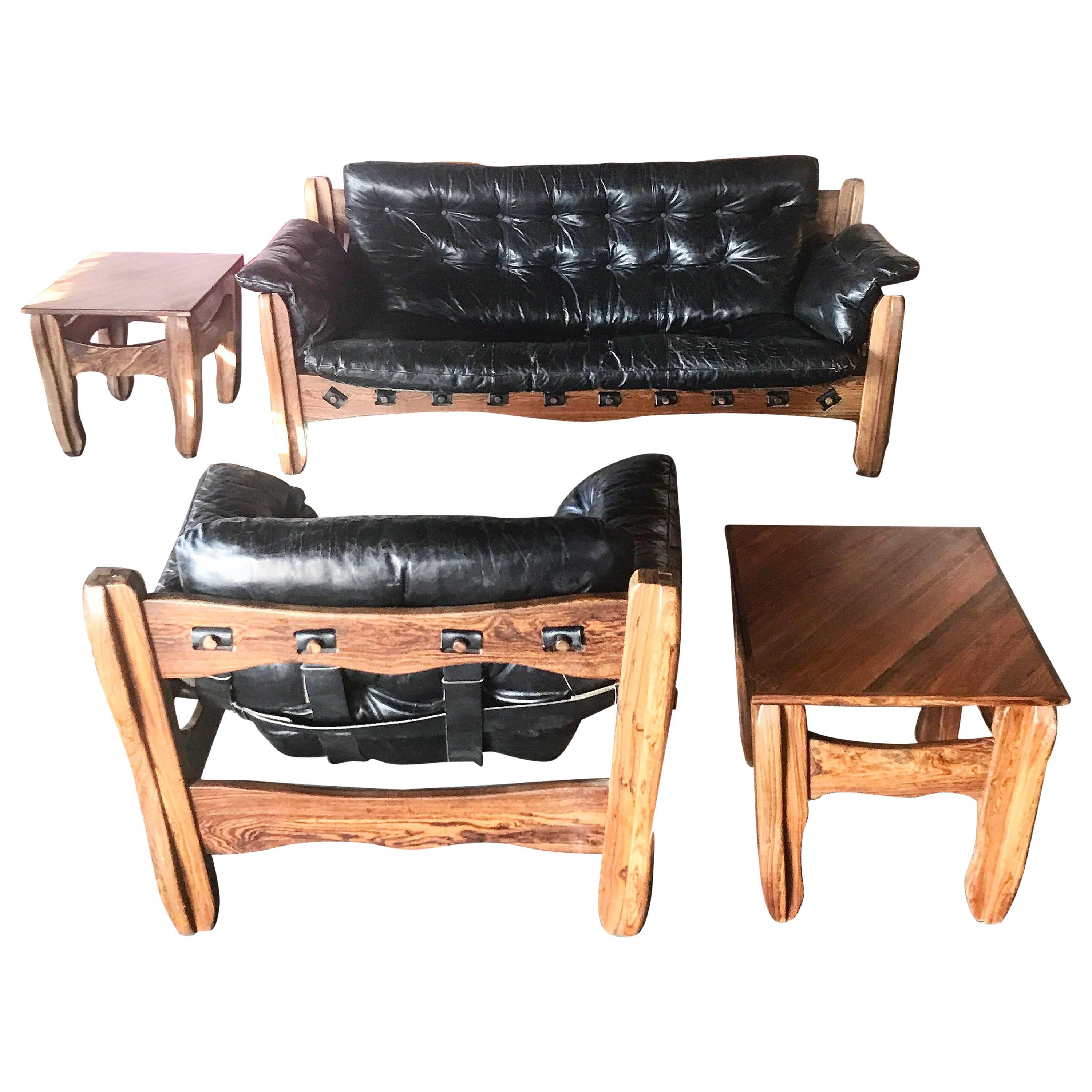 Don Shoemaker "Descanso" Sofa, Chair and Pair of Tables Cocobolo and Leather