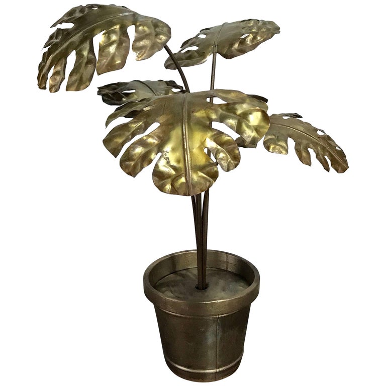 Large Tole Potted Palm Tree, in the Manner of Maison Jansen For Sale at