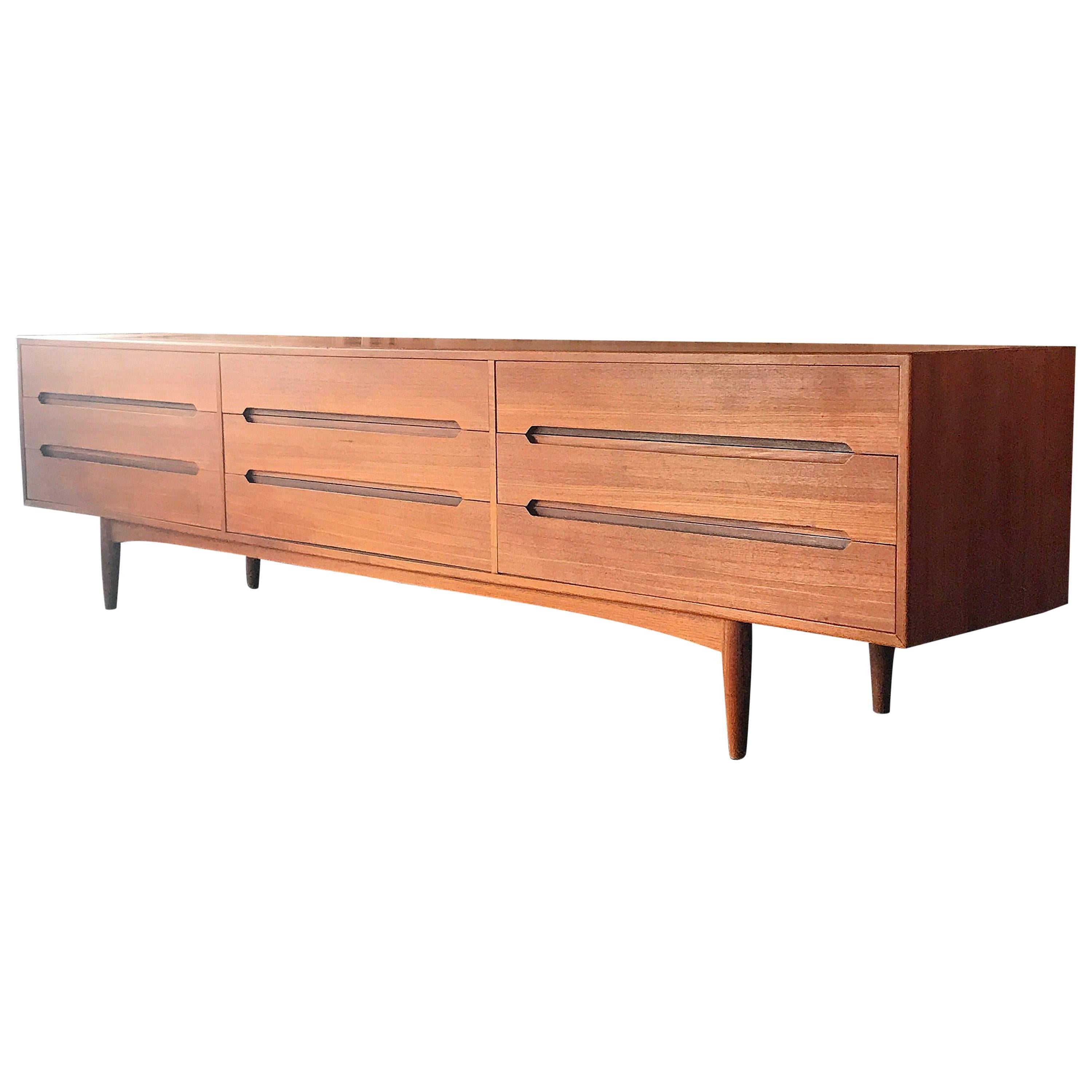 E.W. Bach Teak Extra Long Nine-Drawer Dresser Credenza Made in Denmark