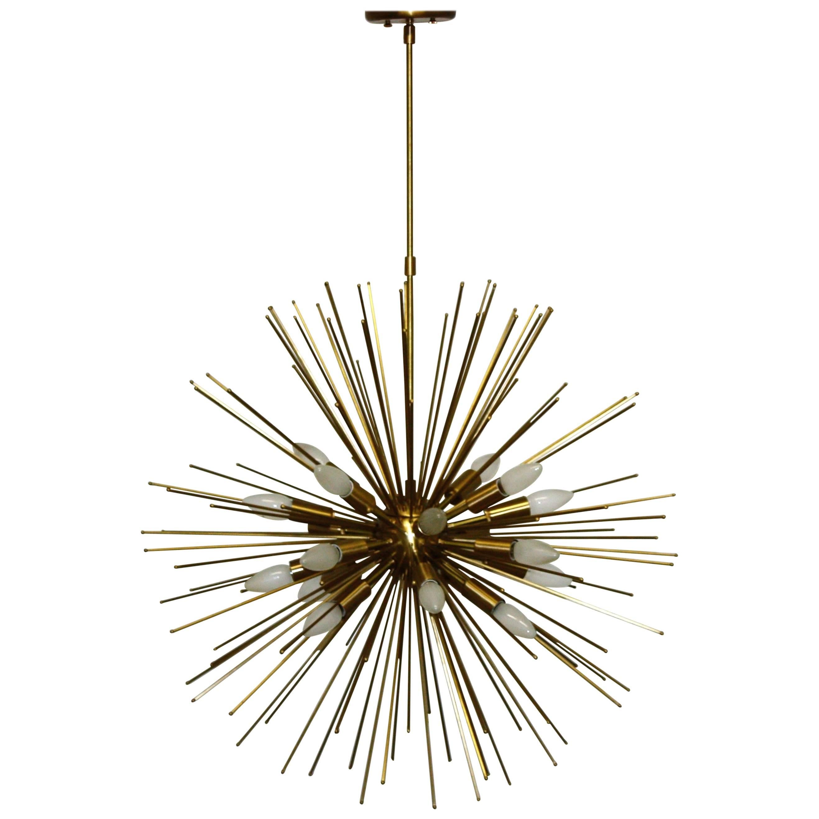Large Twenty-Light Brass Sputnik or Urchin Chandelier