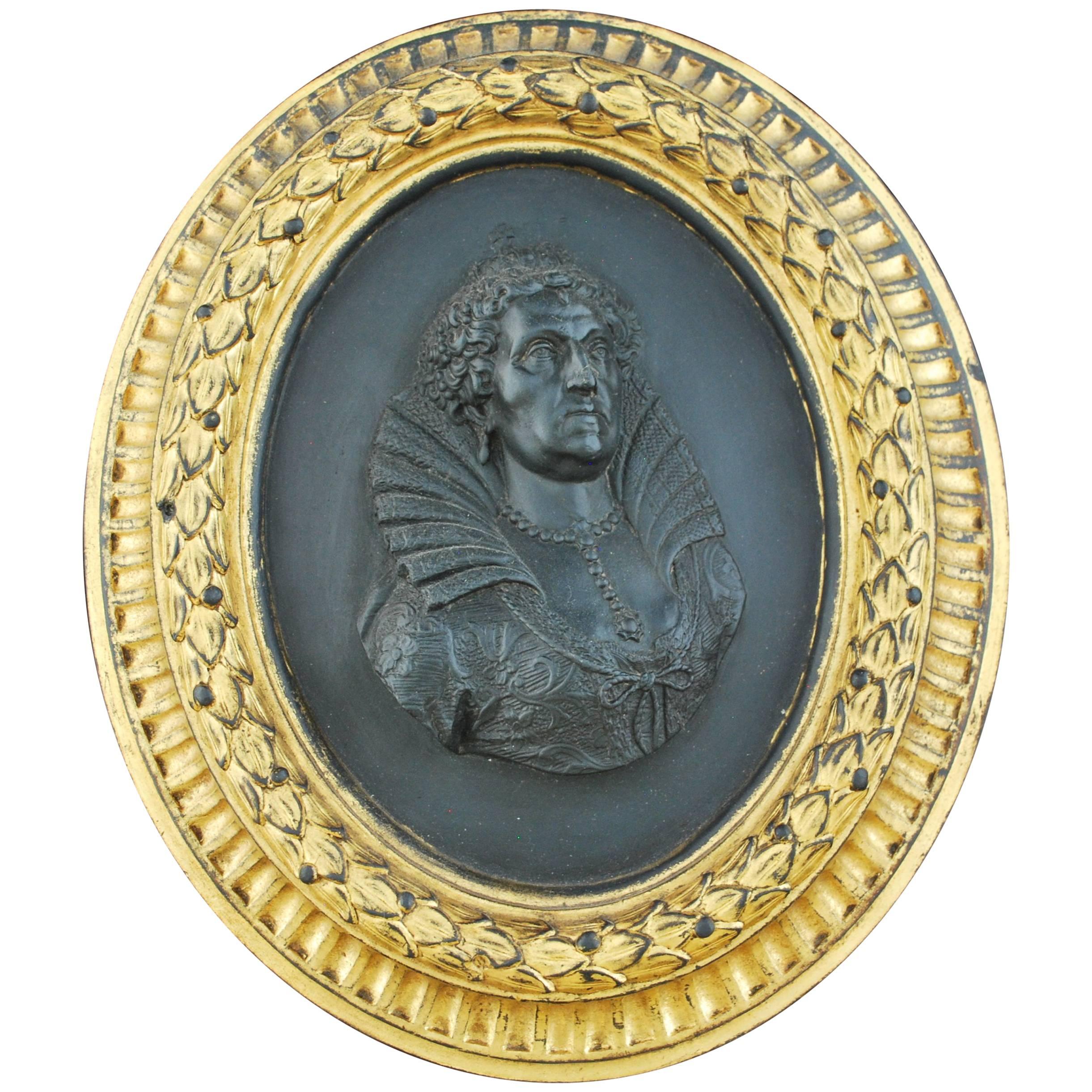 Black Basalt Portrait Medallion, Queen Elizabeth I, Wedgwood, circa 1779