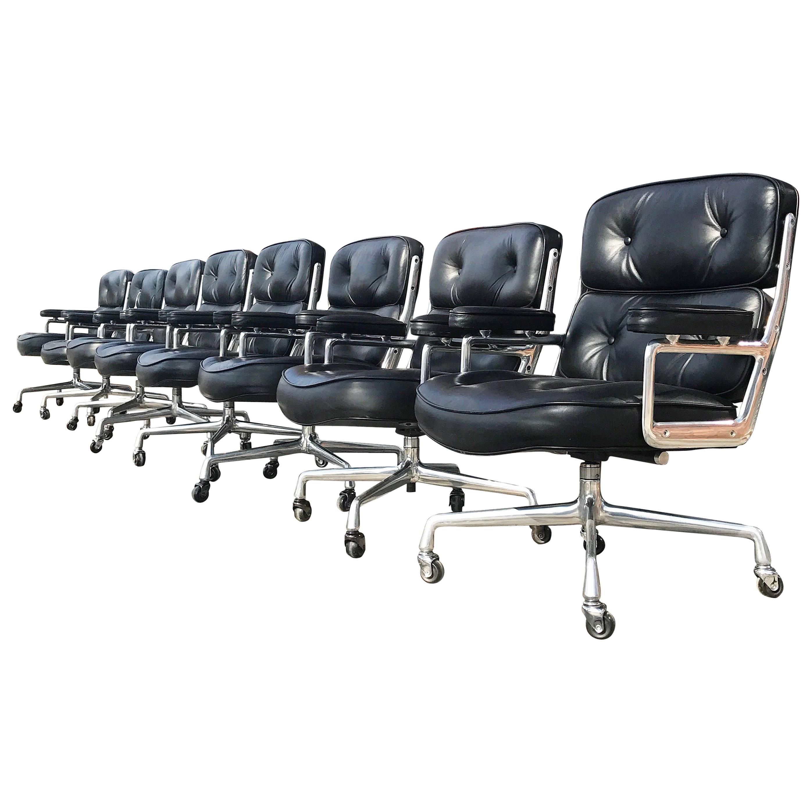 Set of Eight Eames Herman Miller Time Life Executive Leather Office Chairs