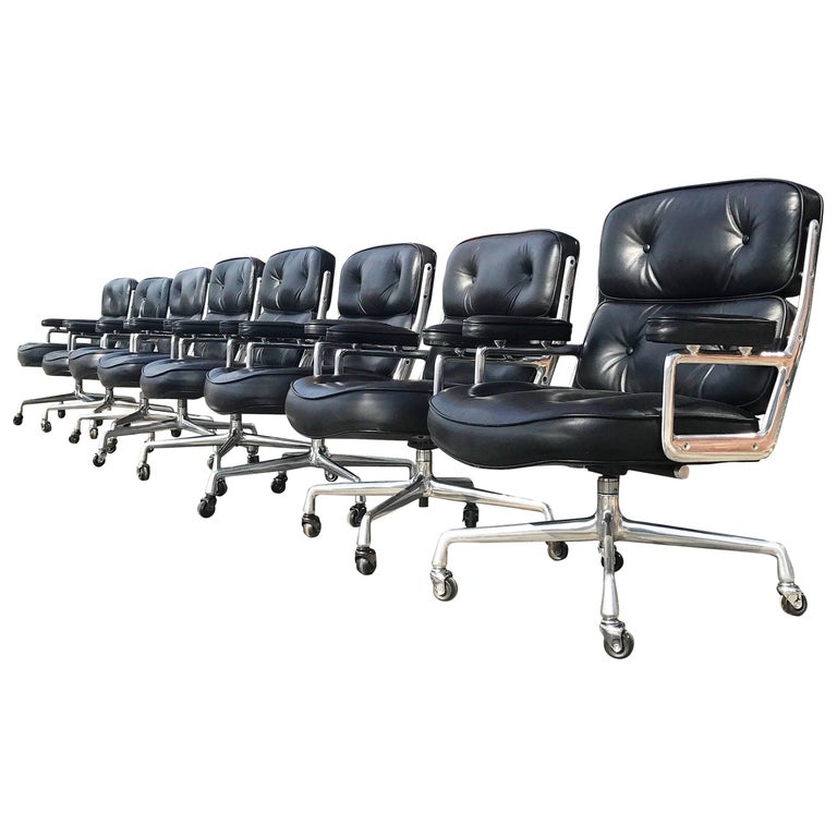Set of Eight Eames Herman Miller Time Life Executive Leather Office