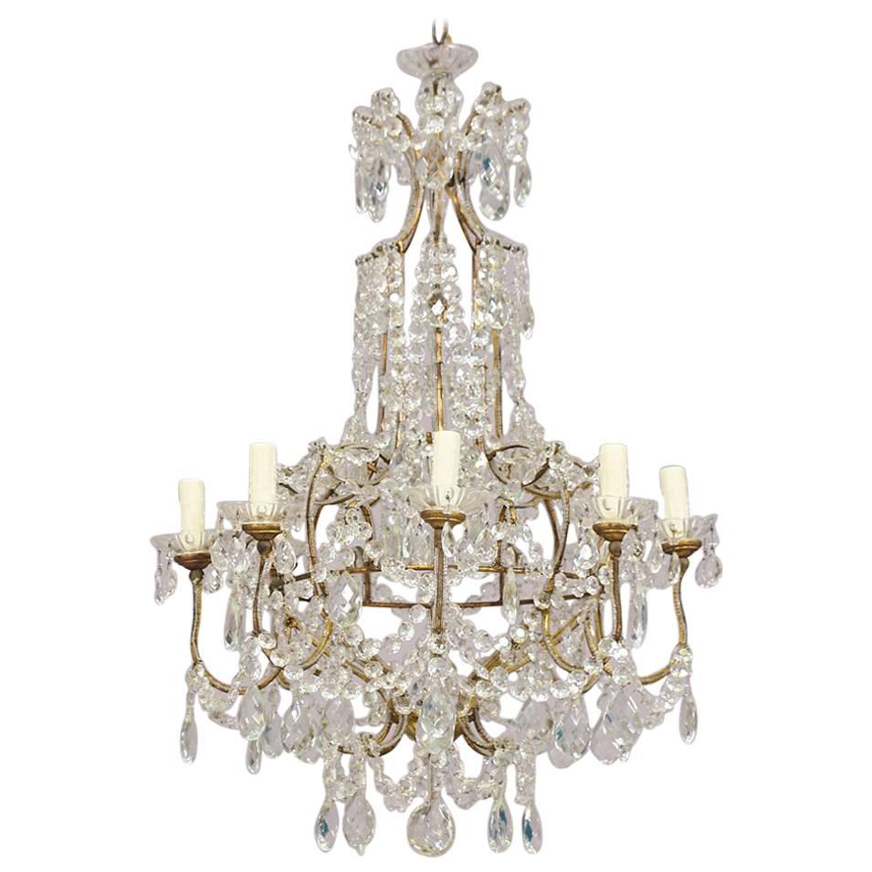 Italian Eight-Light Crystal Beaded Chandelier