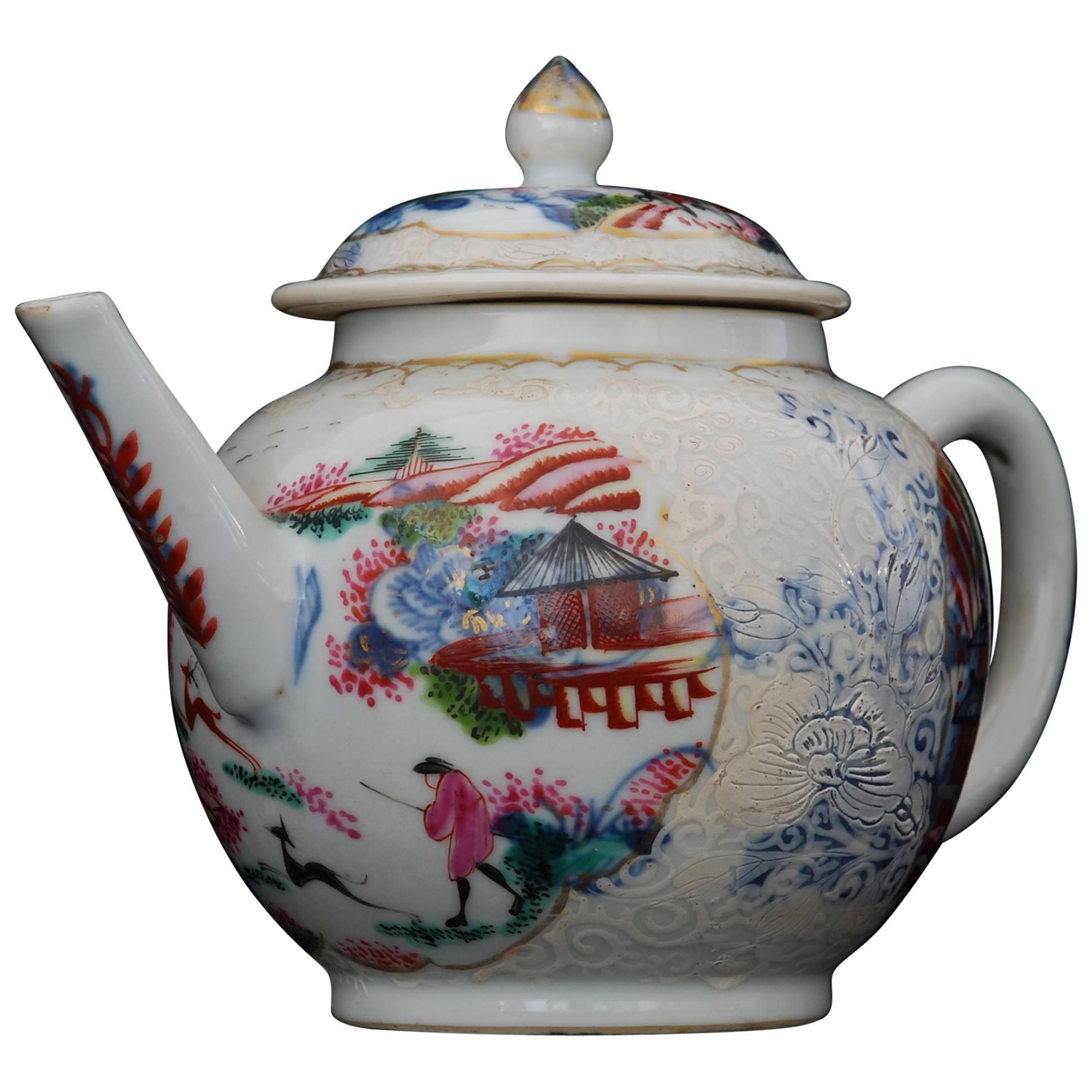 Théière, motif de chasse au cerf, Chine, vers 1740, décorée à Londres par Giles