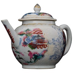 Antique Teapot, Stag Hunt Pattern, China, circa 1740, Decorated in London by Giles