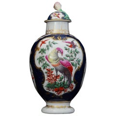 Tea Canister, Exotic Birds on a Blue Scale Background, Worcester, circa 1770