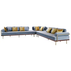 Bespoke Sectional Sofa with Brass and Reclaimed Hardwood