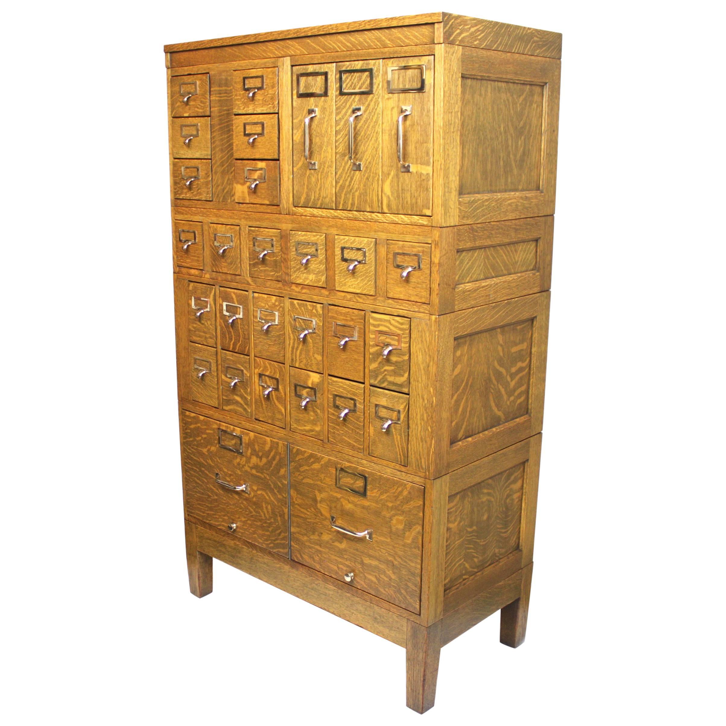 Vintage 1940s Globe Wernicke Tiger Oak and Brass Post Office File Cabinet