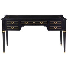 Vintage French Louis XVI Style Black Lacquer Ebonized Writing Desk Table, 20th Century