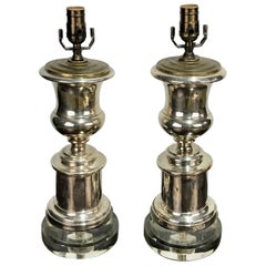 Pair of English Regency Silver Plated Urns Now as Lamps