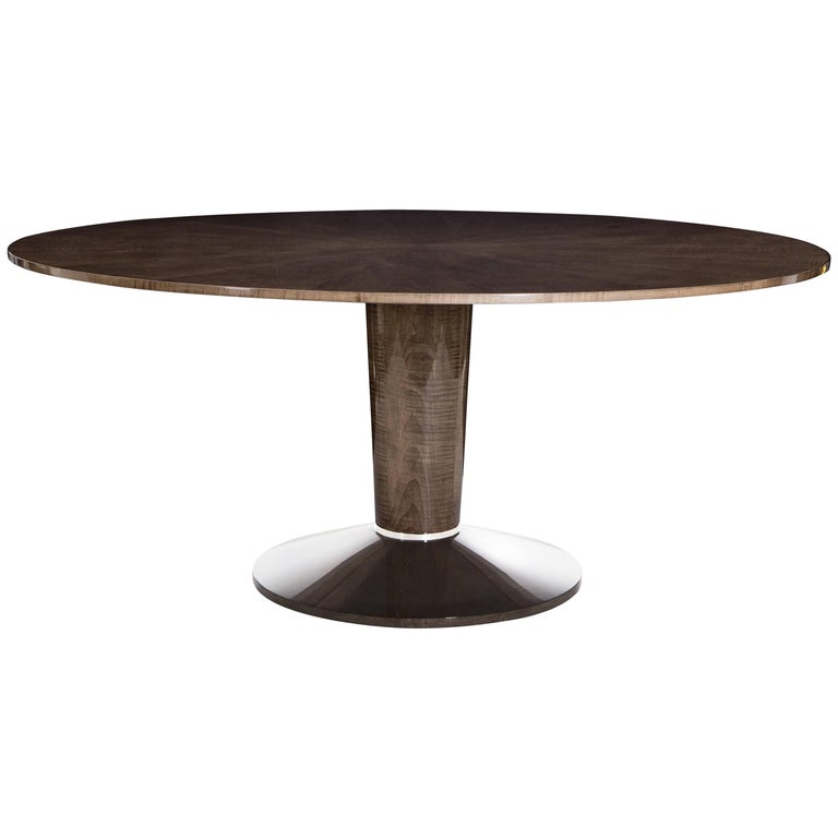 A Modern Fenwick Dining Table High Gloss Sycamore Dusk And Polished Nickel