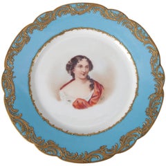 Antique French Sevres Hand-Painted & Gilt Porcelain Artist Signed Portrait Plate