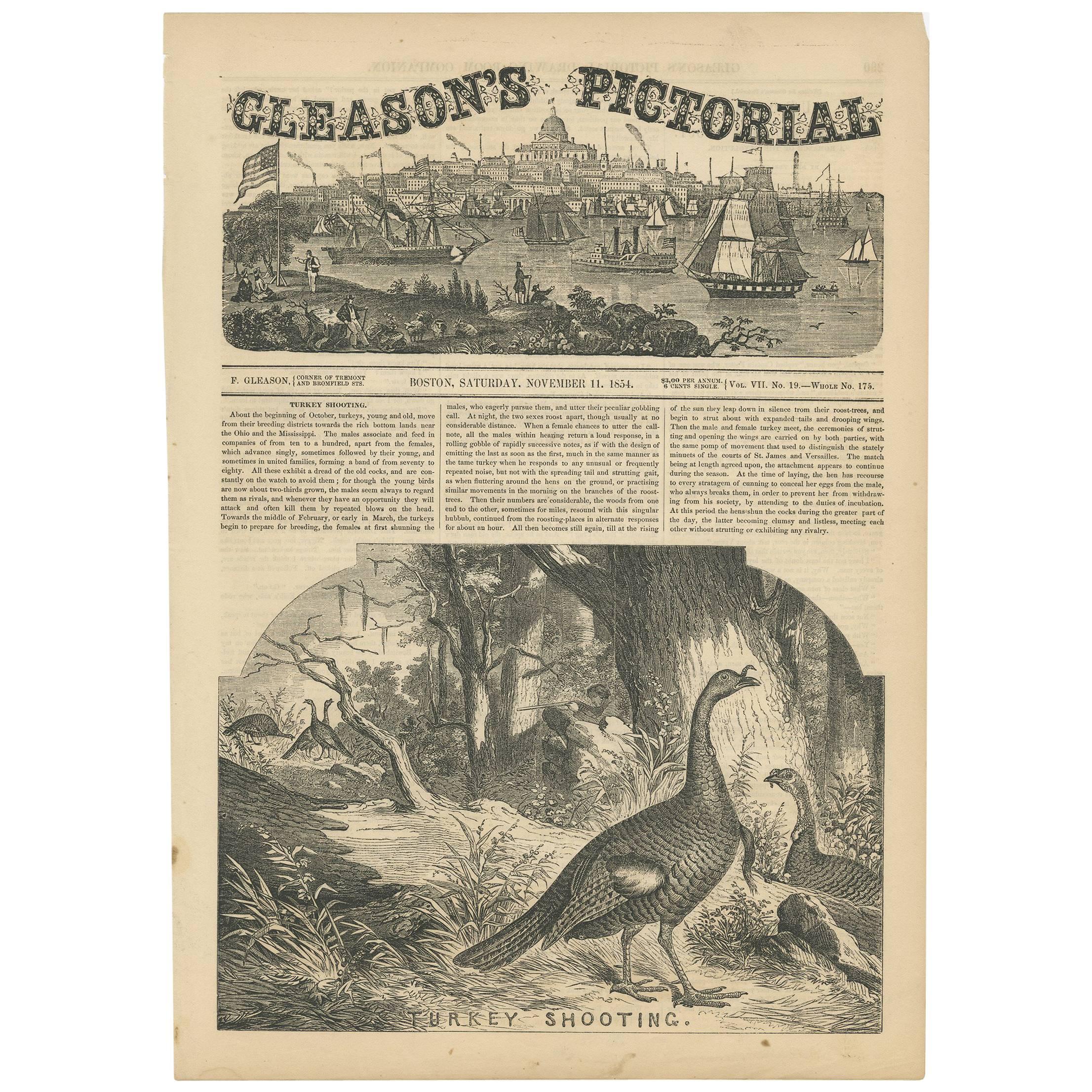 Antique Print of Turkey Shooting by Gleason's Pictorial, 1854 For Sale