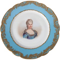 Antique French Sevres Hand-Painted & Gilt Porcelain Artist Signed Portrait Plate