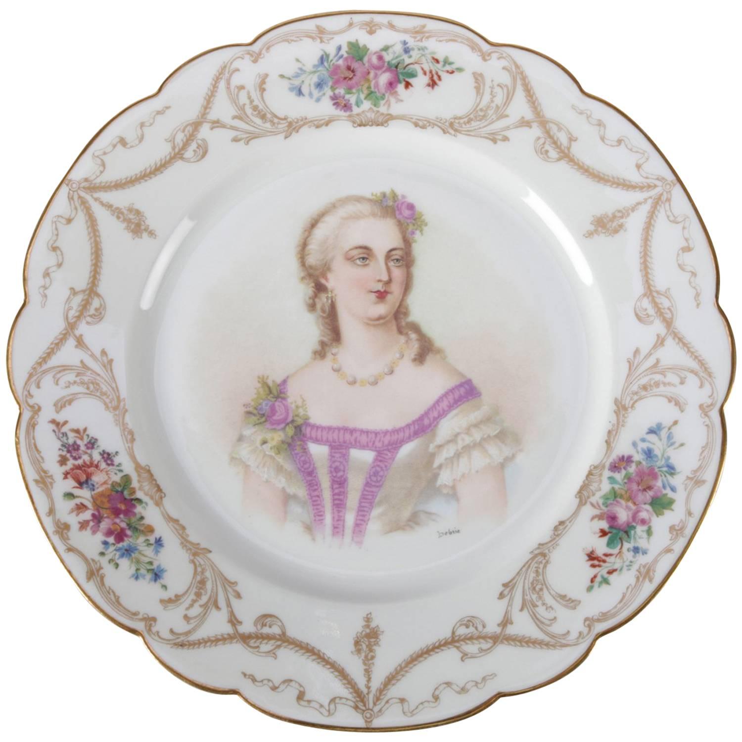 Antique French Sevres Hand-Painted & Gilt Porcelain Artist Signed Portrait Plate