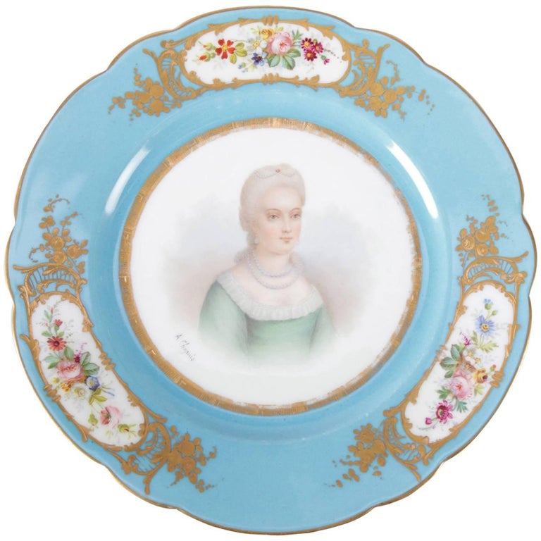 Antique French Sevres HandPainted and Gilt Porcelain Artist Signed Portrait Plate at 1stDibs
