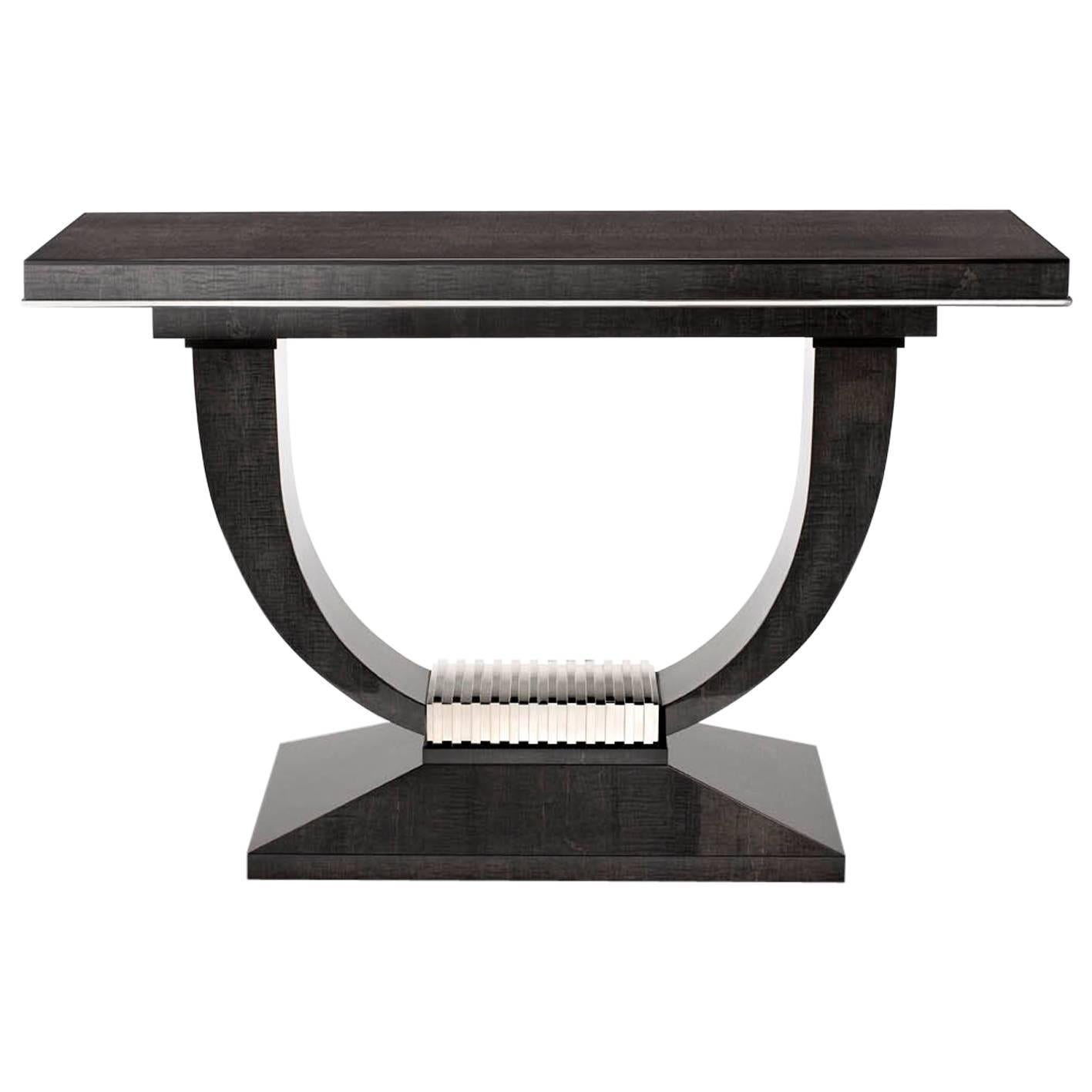 Davidson's Albany Console Table, Sycamore Black Wood & Polished Nickel