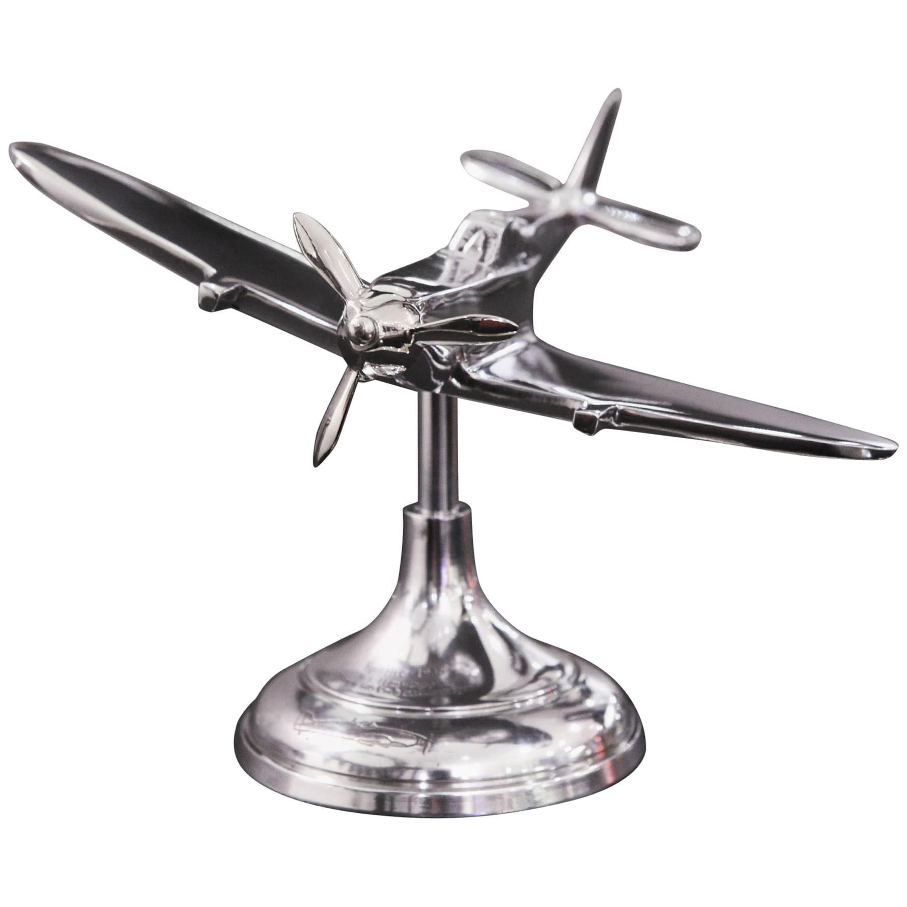 Spitfire Model on Stand in Aluminium Silver Polished For Sale