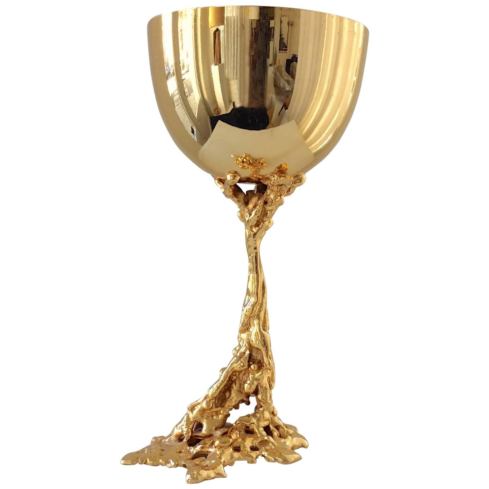 Gabriella Crespi Signed 24-Carat Gold-Plated Bronze Chalice, 1974, Italy