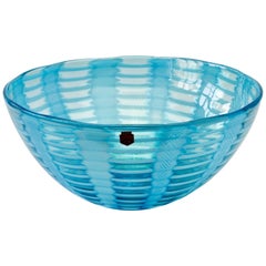 Retro Huge Signed Cenedese 'Tessuti' Blue Murano Art Glass Bowl, circa 2000