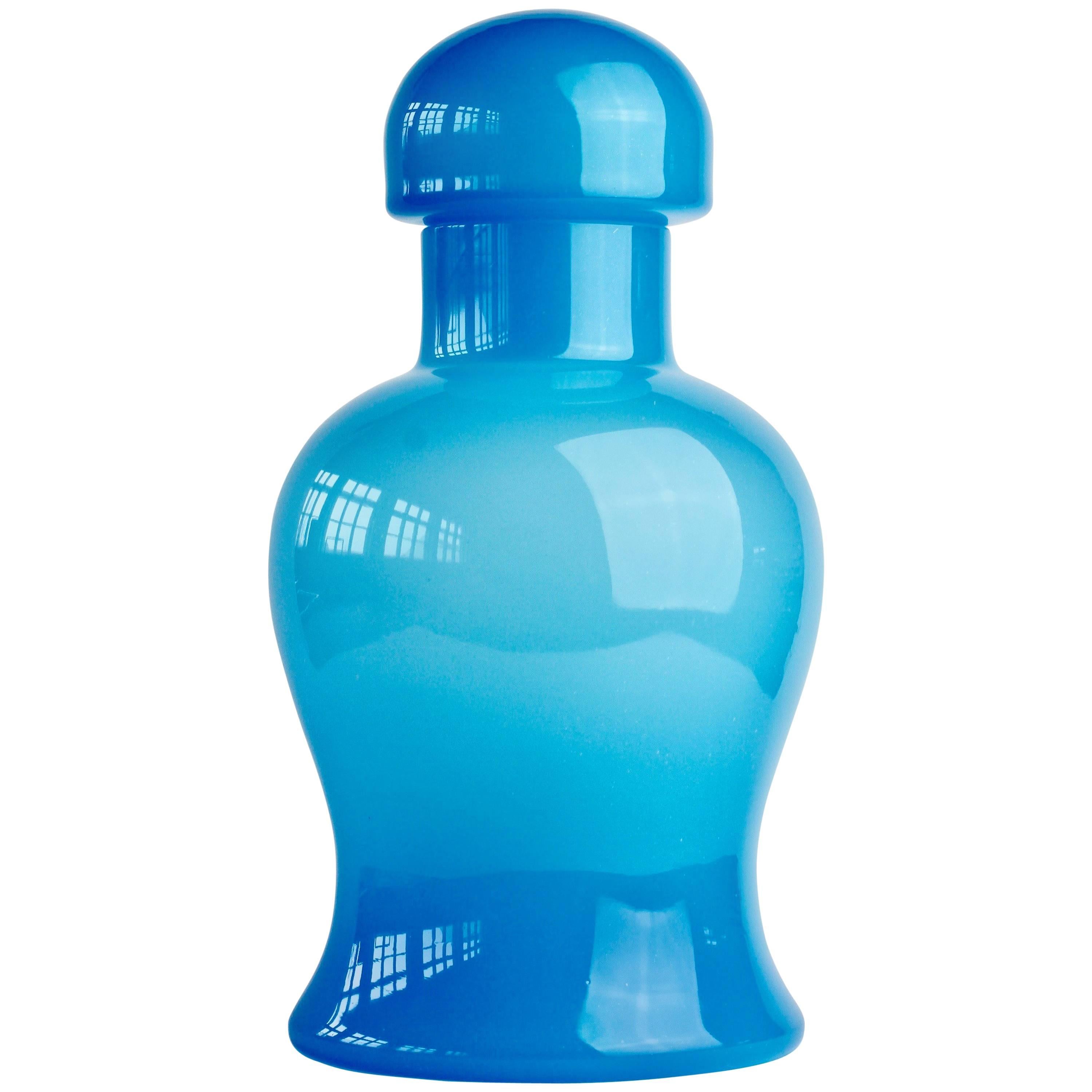 Grande urne ou vase italien en verre de Murano bleu vintage par Cenedese