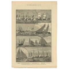 Antiker Druck der Medaillonregatta der Mittelmeerflotte auf Palma, 1881