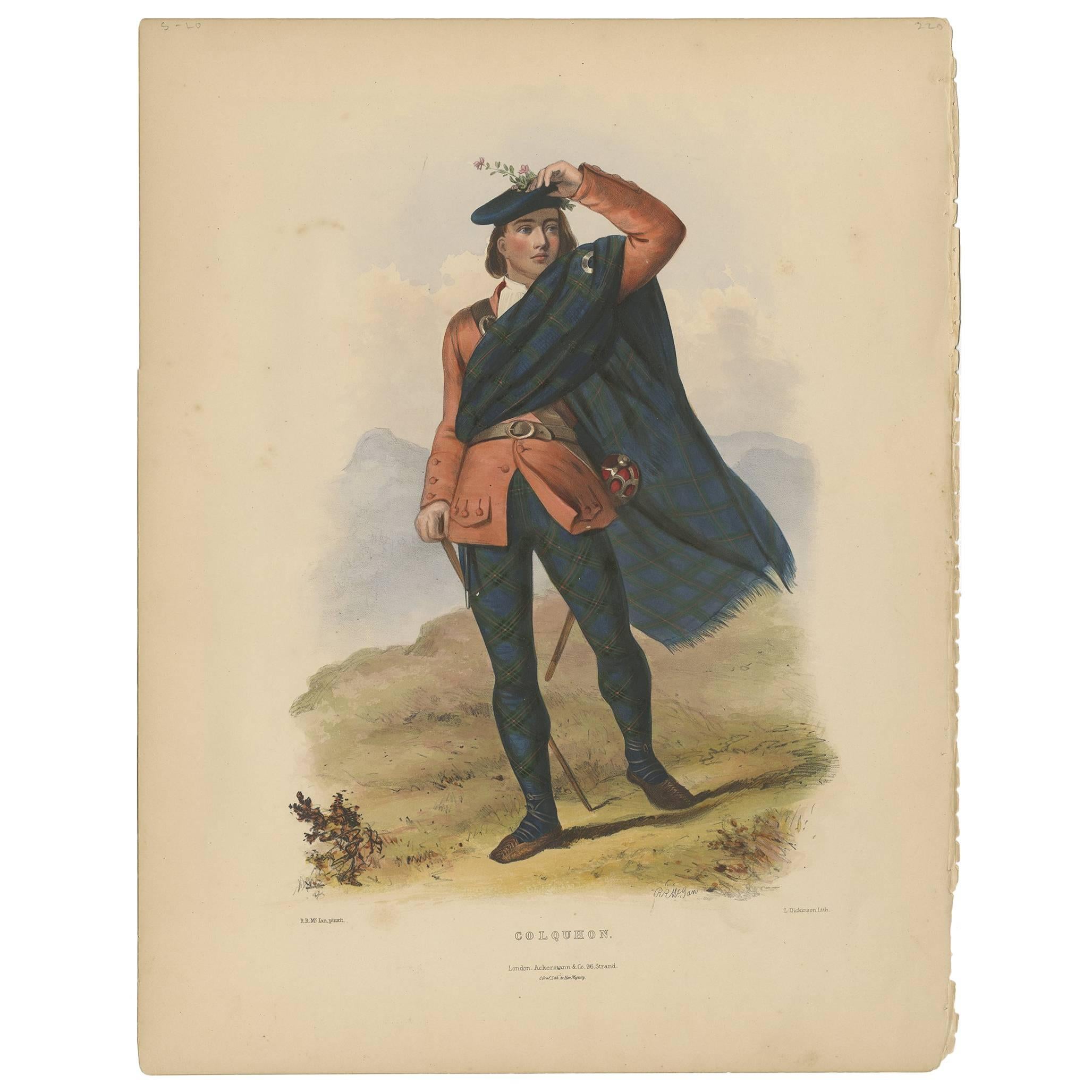 Antique Costume Print 'Colquhon' Scotland by L. Dickenson, circa 1847 For Sale