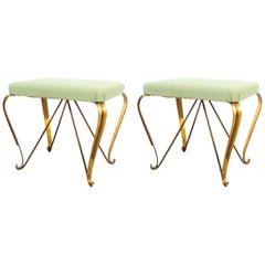 Pair of Midcentury Gold Brass Stools, Italy, 1950