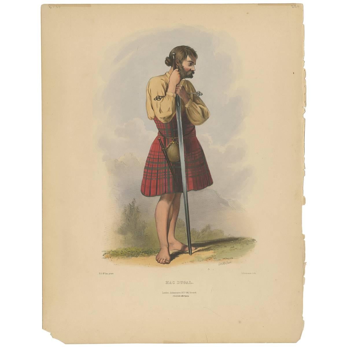 Antique Costume Print 'Mac Dugal' "Scotland" by L. Dickinson, circa 1847 For Sale