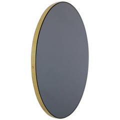 Orbis Black Tinted Round Modern Handcrafted Mirror with a Brass Frame - Regular
