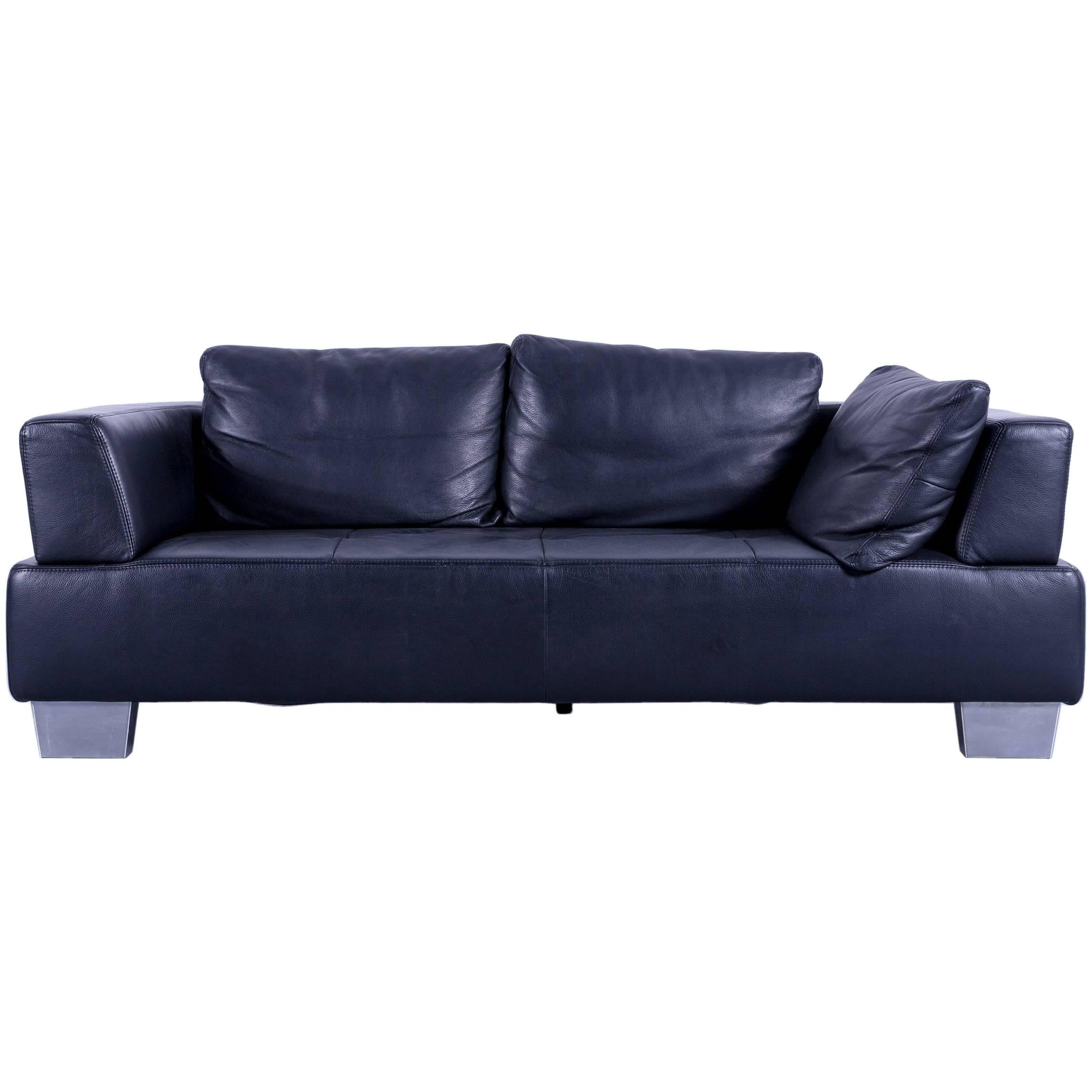 Ewald Schillig Moon Designer Sofa Black Leather Couch Three-Seat Modern