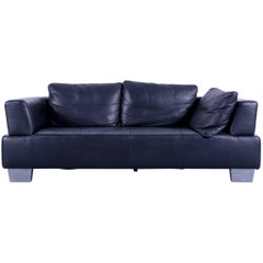 Ewald Schillig Moon Designer Sofa Black Leather Couch Three-Seat Modern