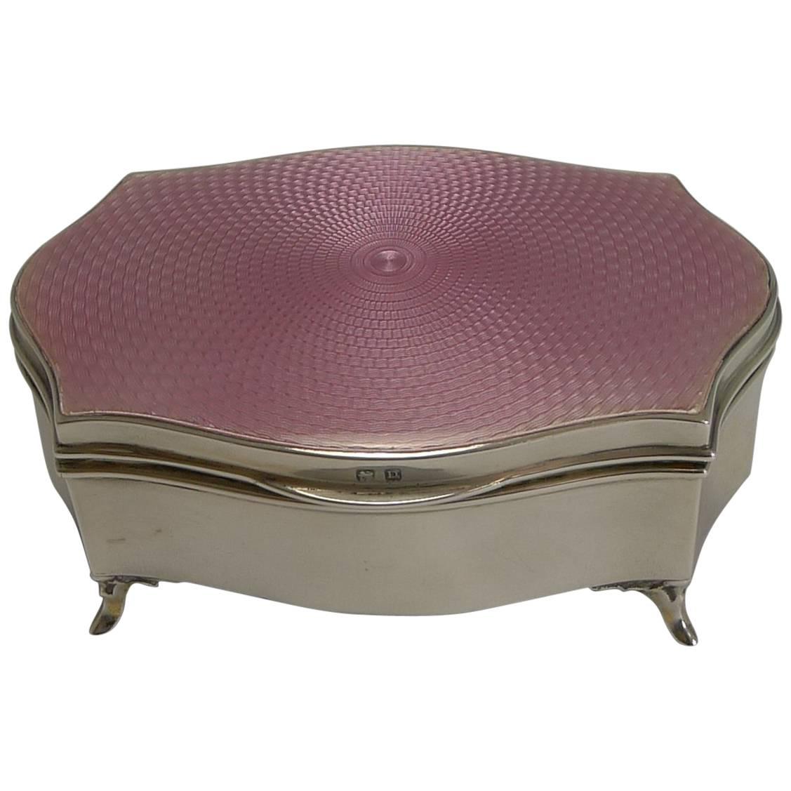Silver and Pink Guilloche Enamel Jewelry Box by Asprey, London