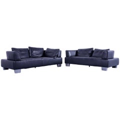 Ewald Schillig Moon Designer Sofa Set Black Leather Couch Two- and Three-Seat