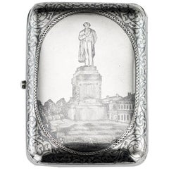 Antique Russian Solid Silver & Niello Pushkin Cigarette Case, circa 1893