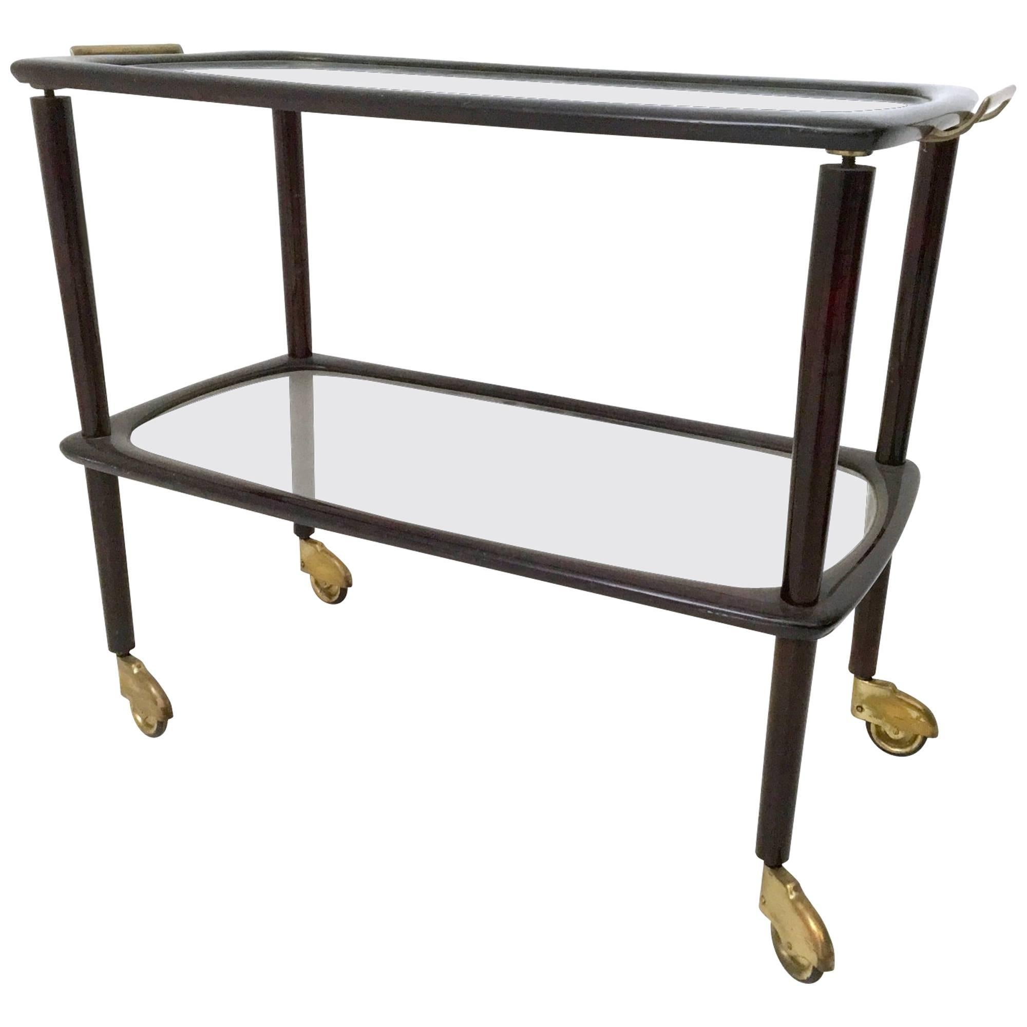Beech, Brass and Glass Serving Cart, Italy, 1960s
