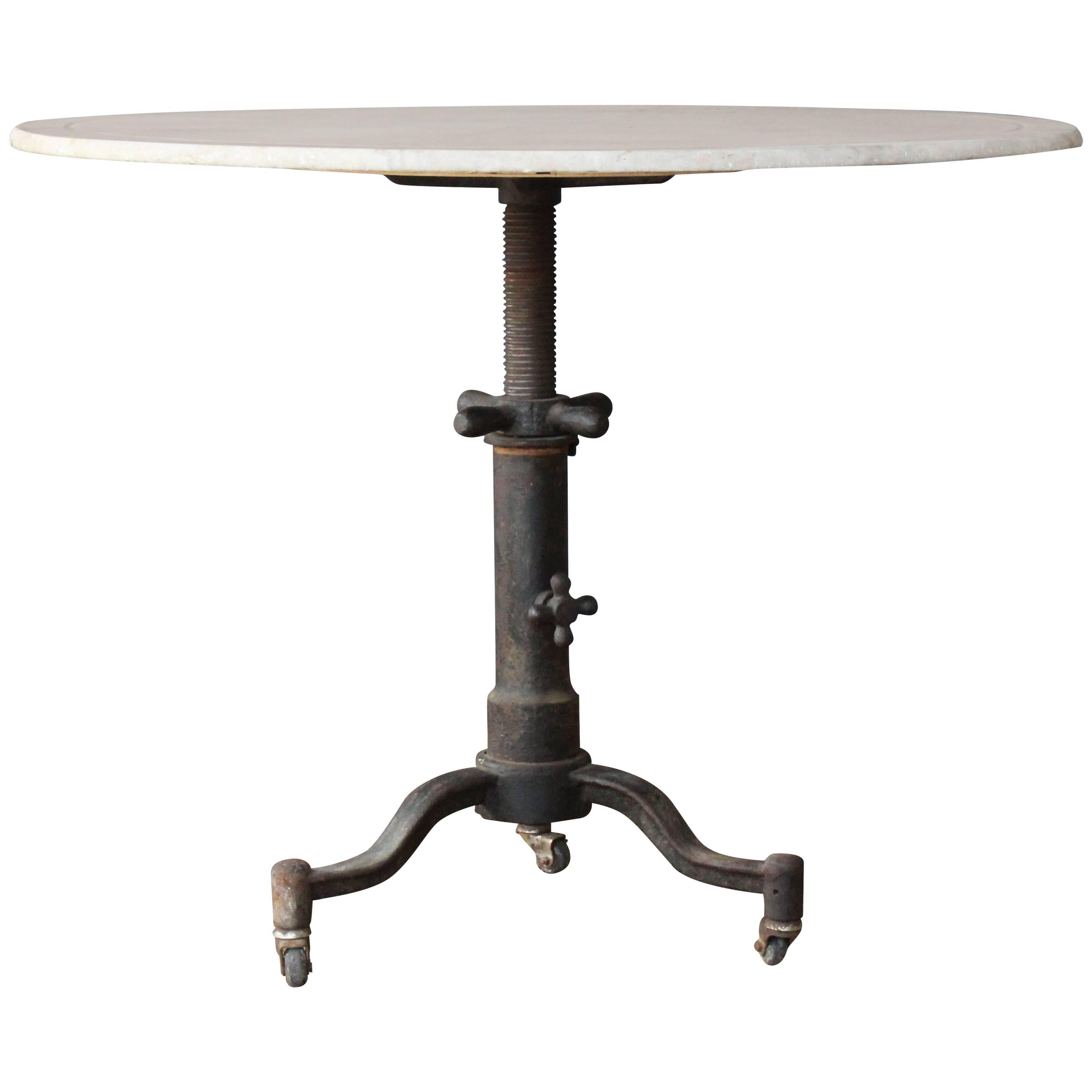 1920s Industrial Cast Iron and Marble Table