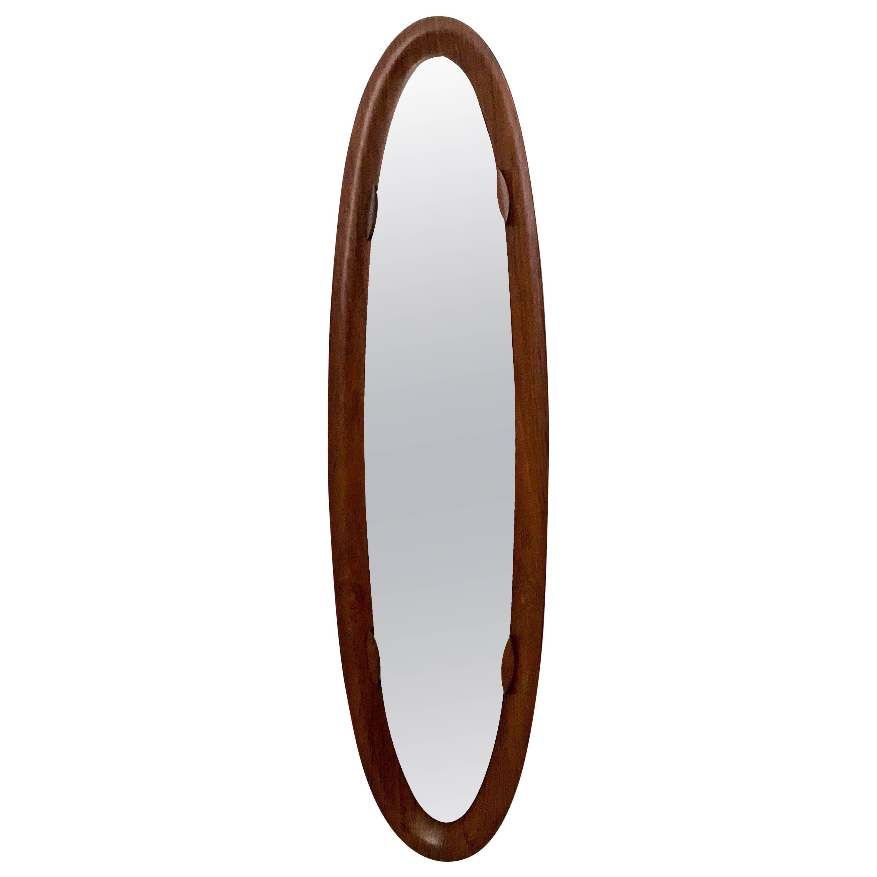 Vintage Postmodern Oval Wall Mirror with a Wooden Frame, Italy