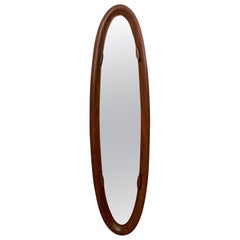Vintage Oval Wall Mirror with a Wooden Frame, Italy