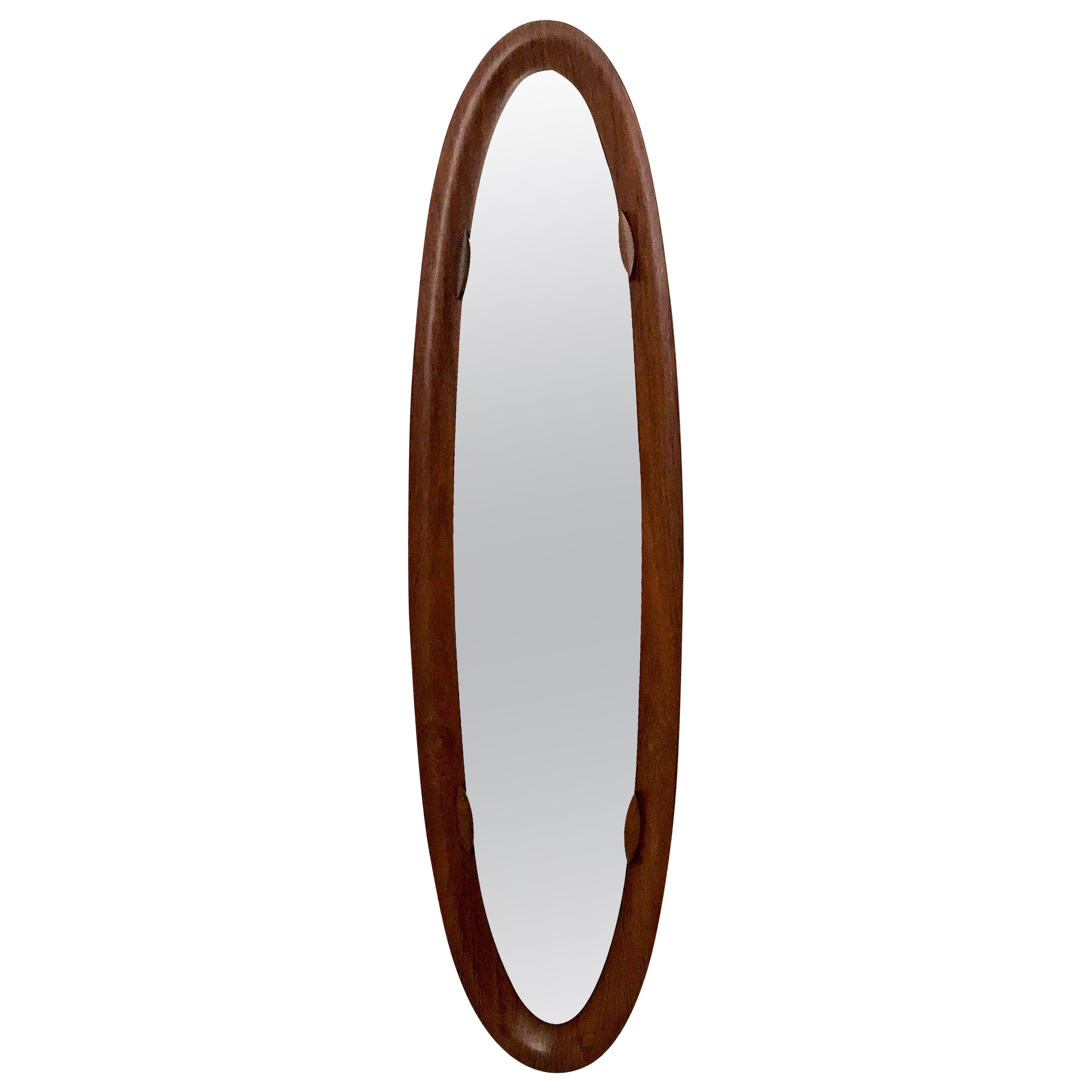 Oval Wall Mirror Frame with Mahogany, 1960s, Italy, MidCentury Modern