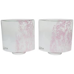 Rare Pair of Pink and White "Confetti" Murano Vetri Glass Lamps