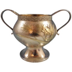 Persian Tiffany Sterling Silver Sugar Bowl Applied Gold Butterflies Hollowware