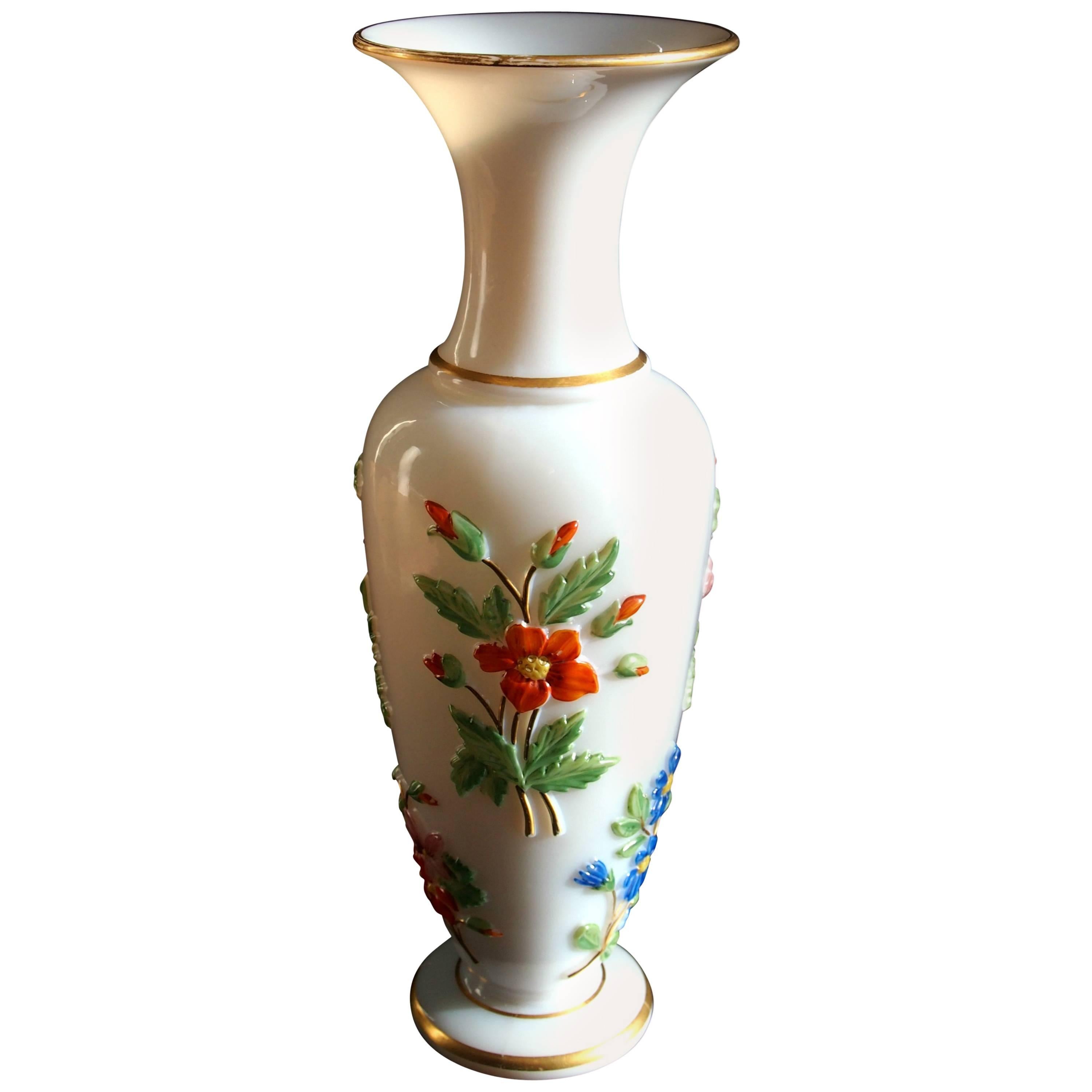 French Baccarat 19th Century Polychrome Enamel Mould Pressed Glass Crystal Vase For Sale