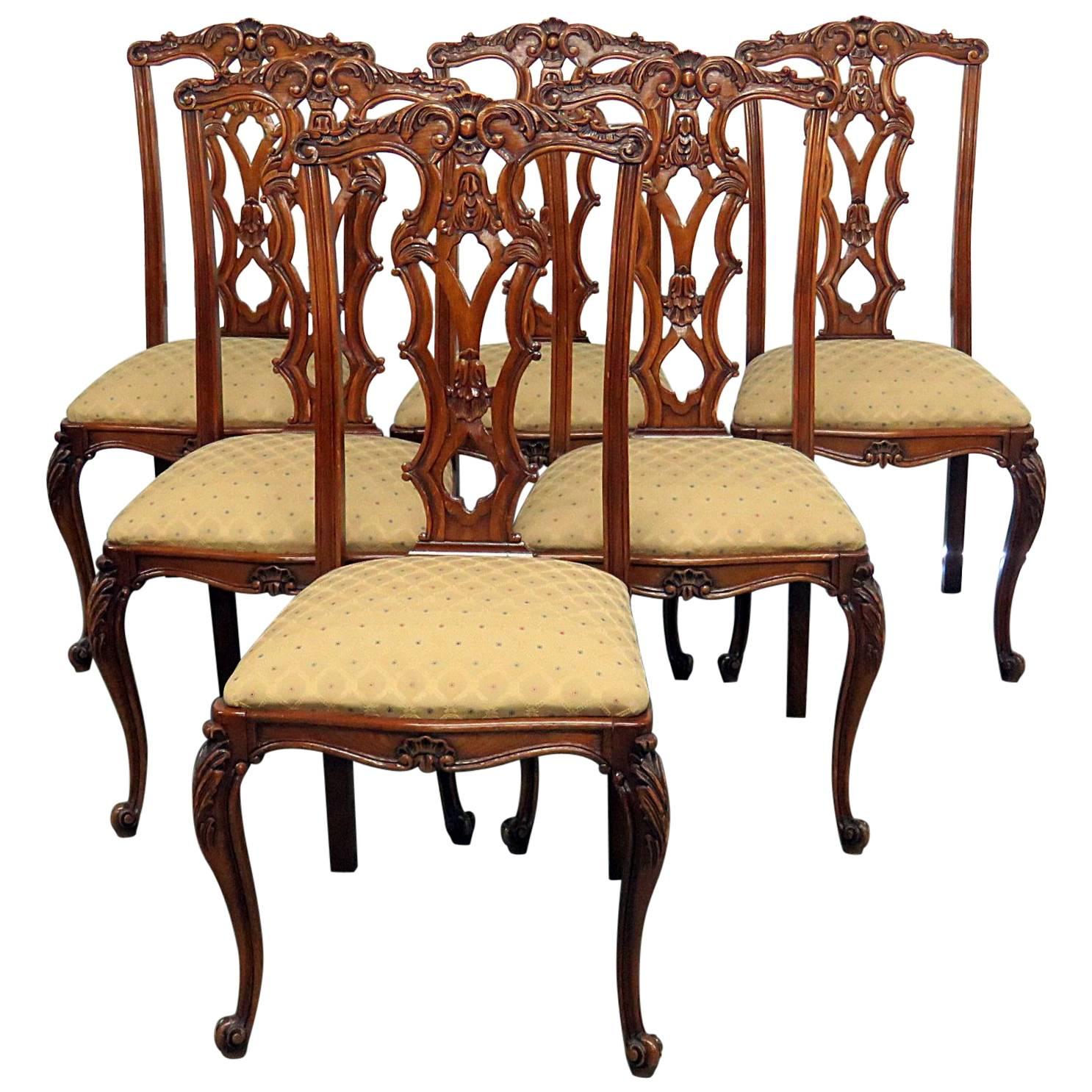 Set of Six Belgian Oak Victorian Dining Chairs