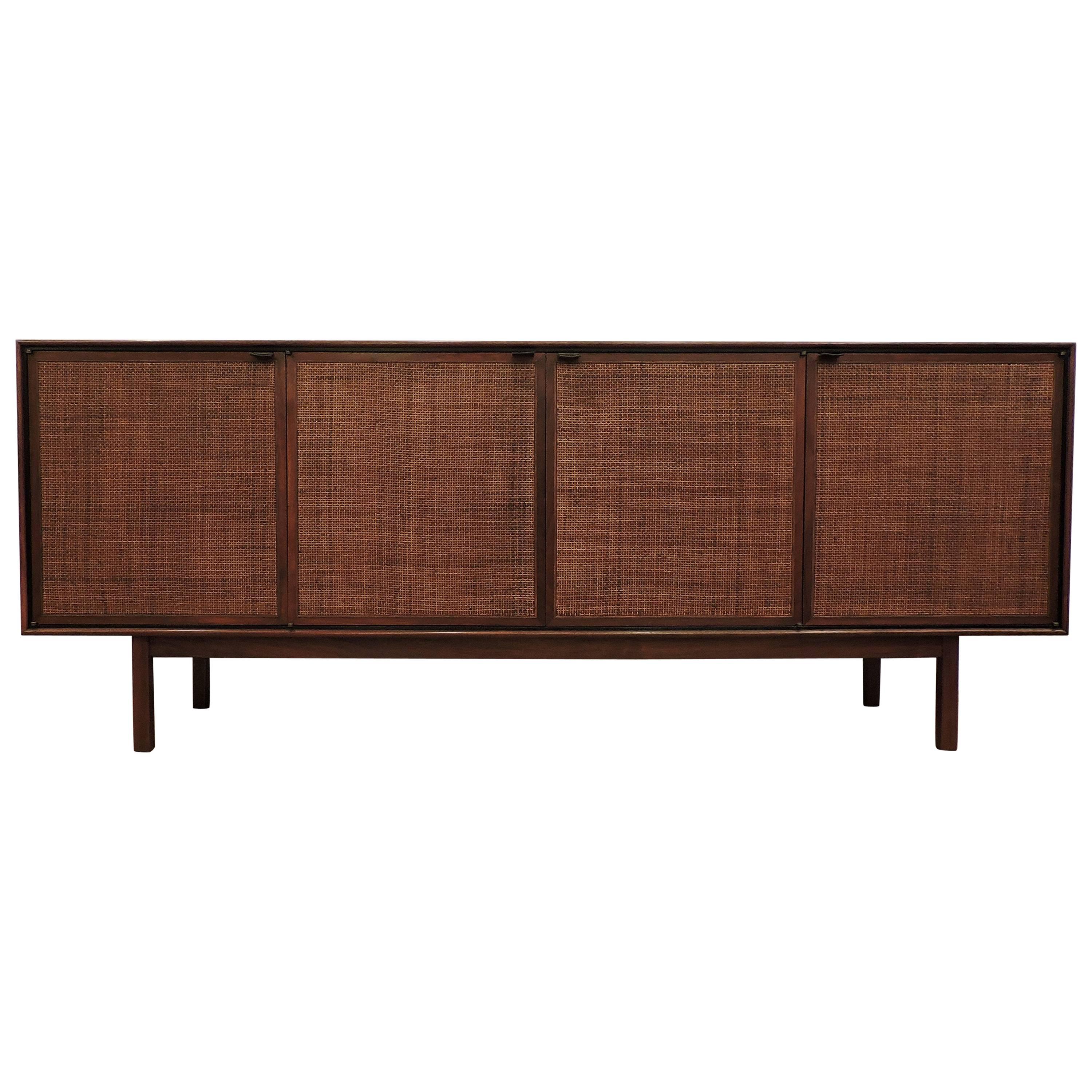 Florence Knoll Mid-Century Modern Walnut and Cane Credenza